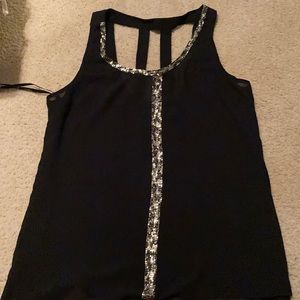 Black chiffon tank with gold detailing